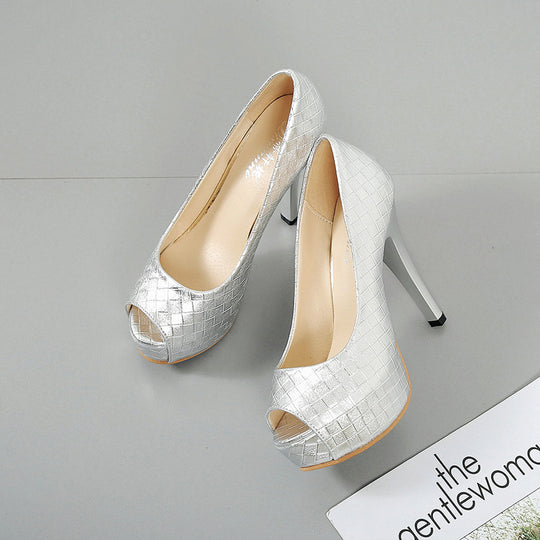 Damen Peep-Toe High Heels mit dekorativem geflochtenem Design und hohem Stiletto-Absatz R&B