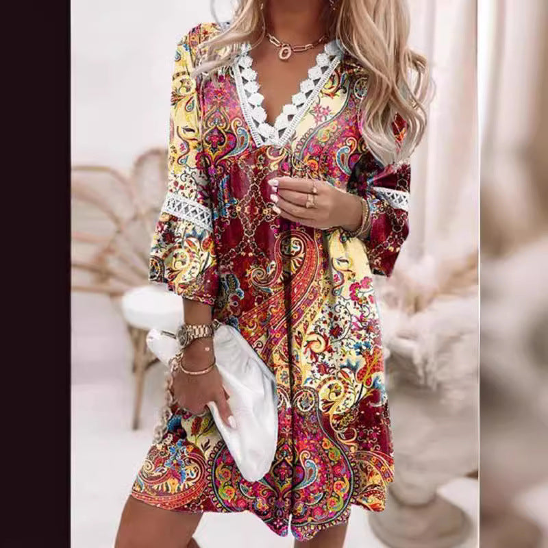 Damen lässiges Kleid mit V-Ausschnitt und Rüschendetails