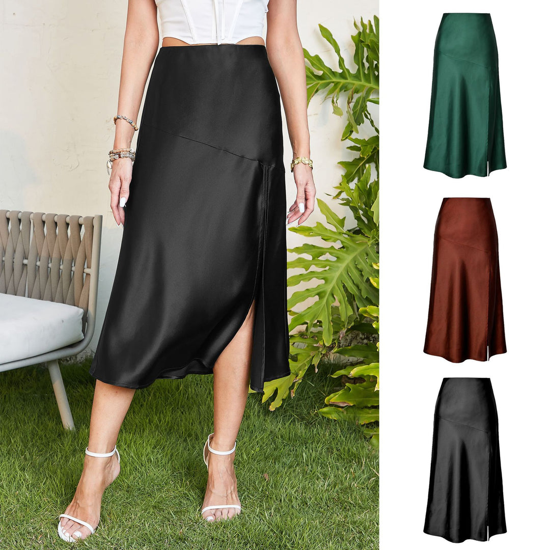 Damen eleganter Midirock aus satinierter Viskose R&B