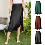 Damen eleganter Midirock aus satinierter Viskose R&B