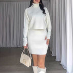 Damen Strickkleid mit lässigem Rollkragen und angeschnittenen Ärmeln R&B