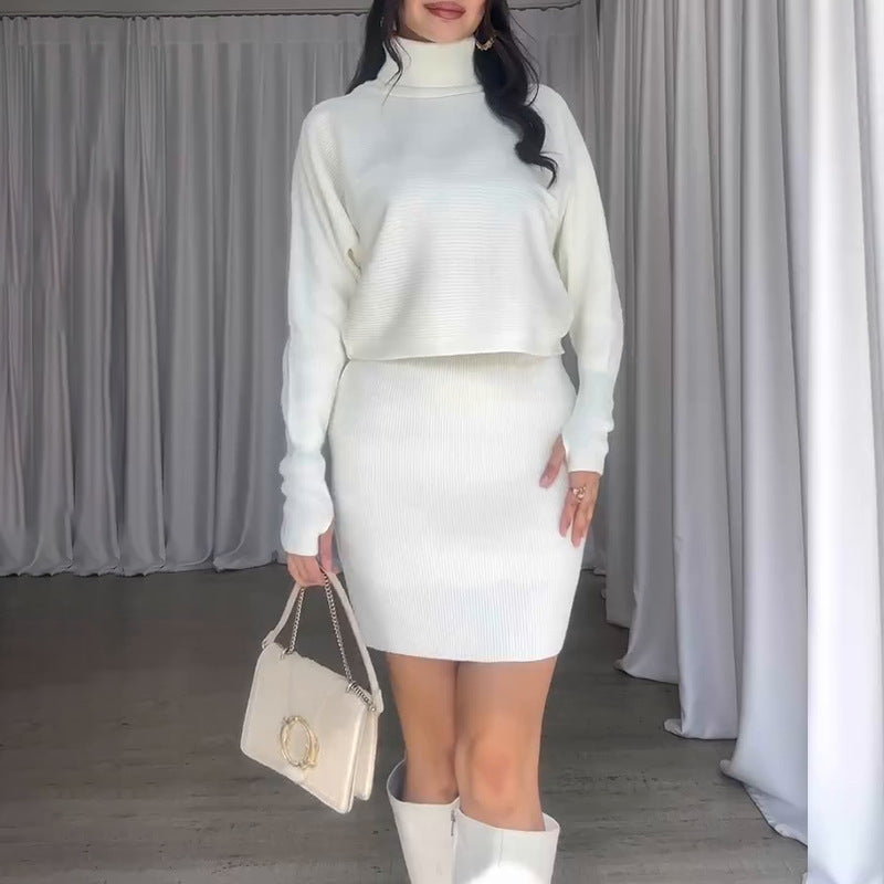 Damen Strickkleid mit lässigem Rollkragen und angeschnittenen Ärmeln R&B