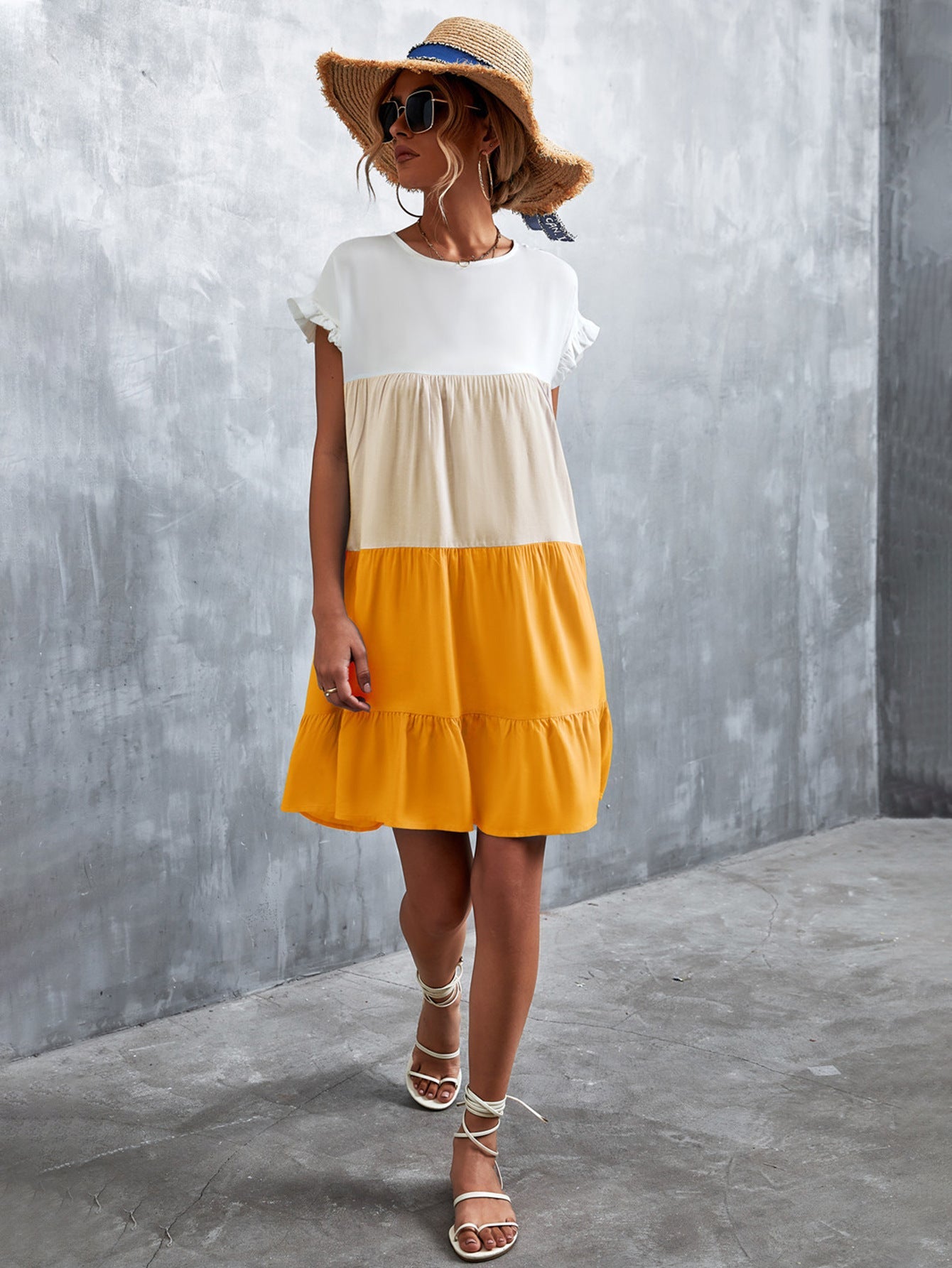 Damen lässiges Sommerkleid mit Rüschendetails und fließendem Schnitt R&B