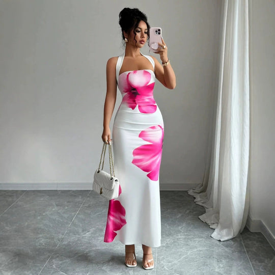 Damen Maxikleid mit floralem Print und schulterfreiem Design R&B