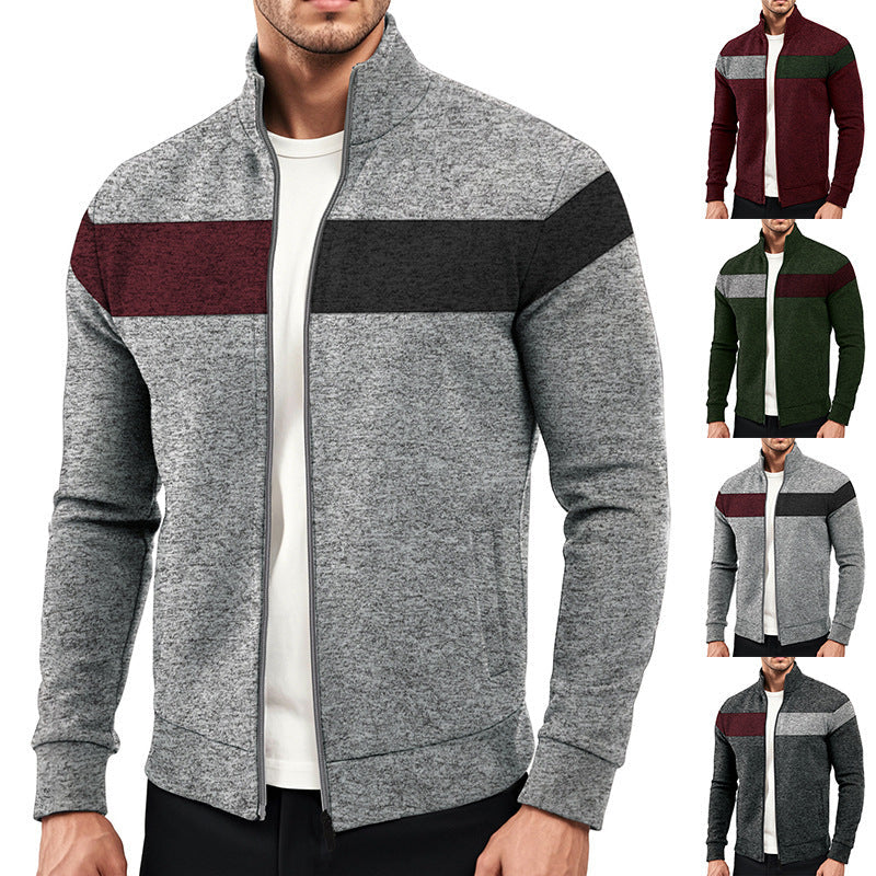Herren sportlicher Stehkragenpullover mit kontrastierenden Farbbereichen und hochwertiger Baumwolle R&B