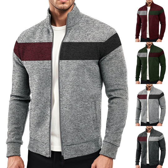 Herren sportlicher Stehkragenpullover mit kontrastierenden Farbbereichen und hochwertiger Baumwolle R&B