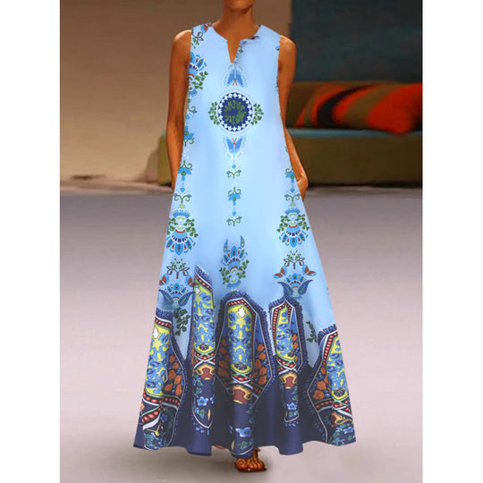 Damen Maxikleid mit elegantem floralem Design und seitlichen Taschen R&B