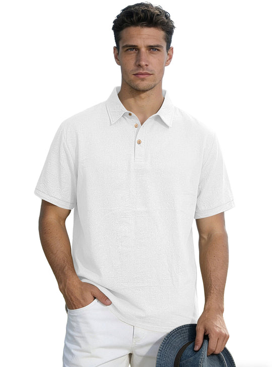 Herren nan legeres Kurzarm-Polo mit Hemdkragen, Kurzknopfleiste und strukturierter Baumwollmischung R&B