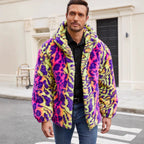 Herren Plüschjacke mit auffälligem Tierprint und Kapuze R&B