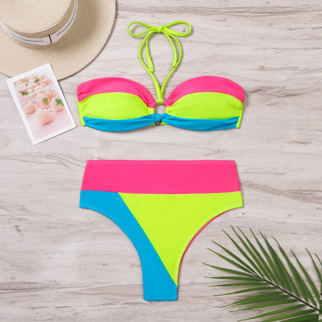 Damen Bandeau-Bikini mit kontrastierenden Farbkombinationen R&B