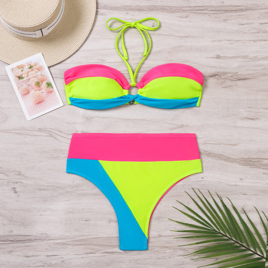 Damen Bandeau-Bikini mit kontrastierenden Farbkombinationen R&B