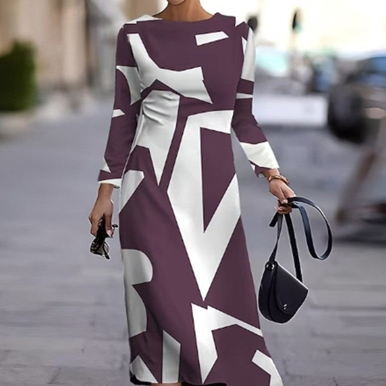 Damen Langarm Kleid mit grafischem Design und elegantem Schnitt R&B