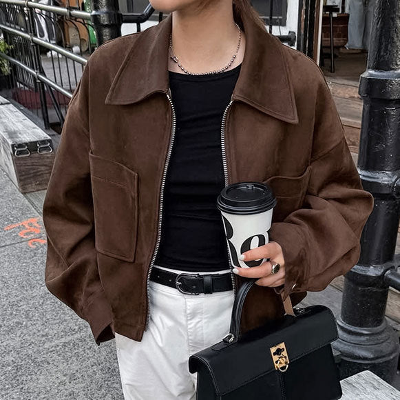 Damen modische Wildlederjacke im angesagten Oversized-Schnitt R&B