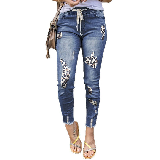 Damen Jeans mit lässigem Leo-Print und Destroyed-Details R&B