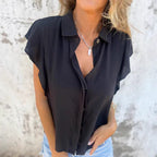 Damen elegante Kurzarmbluse mit Rüschendetails