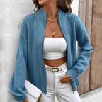 Damen Strickjacke mit hohem Kragen und Reißverschluss R&B