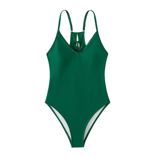 Damen Sportlicher Einteiler Badeanzug mit feinen Trägern und figurbetonendem Design R&B