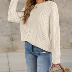 Damen Strickpullover mit aufwendigem Zopfmuster und lässigem Schnitt R&B