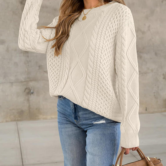 Damen Strickpullover mit aufwendigem Zopfmuster und lässigem Schnitt R&B