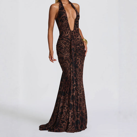 Damen Elegantes Glamour-Kleid mit tiefem V-Ausschnitt und Raffung R&B