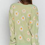 Damen Strickjacke mit floralem Design und V-Ausschnitt R&B