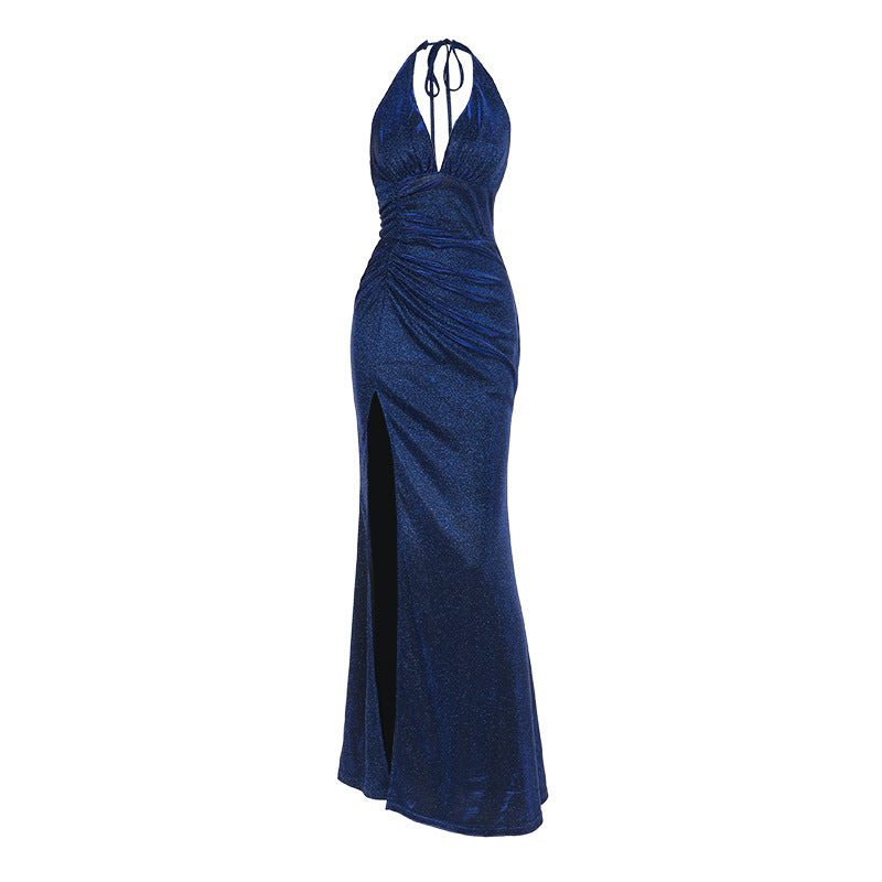 Damen Glamouröses Maxikleid mit tiefem V-Ausschnitt und raffiniertem Rüschendesign R&B