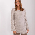 Damen Grobstrickpullover mit modernem Zopfmuster und weiten Ärmeln R&B