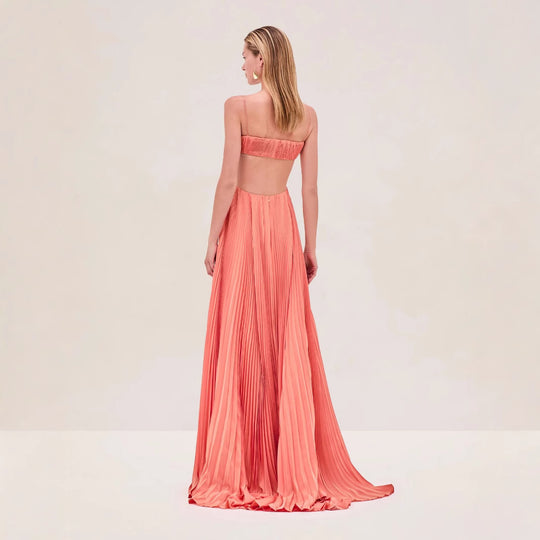 Damen Maxi-Kleid mit eleganter Plisseedetails und schmalen Spaghettiträgern R&B