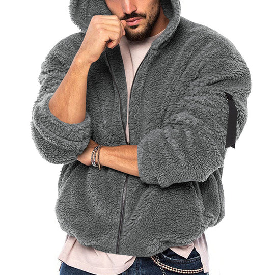 Herren Gemütliche Fleece-Jacke mit Kapuze und Reißverschluss R&B