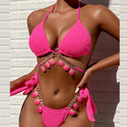 Damen Triangel-Bikini mit verspielten Quasten und glänzenden Details R&B