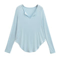 Damen lässiges Longsleeve-Oberteil mit V-Ausschnitt und geschwungenem Saum