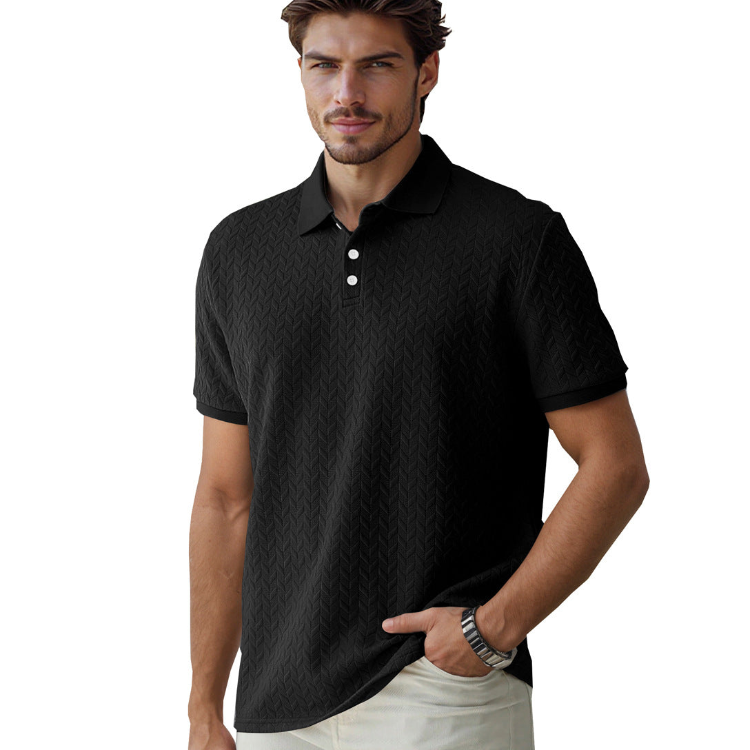 Herren nan feingewobenes Polohemd mit Chevron-Reliefstruktur und kurzer Knopfleiste R&B