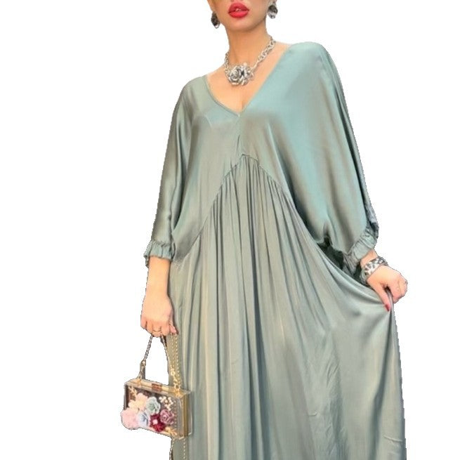 Damen Maxi-Kleid mit weit geschnittenem Design und elegantem V-Ausschnitt R&B