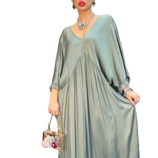 Damen Maxi-Kleid mit weit geschnittenem Design und elegantem V-Ausschnitt R&B