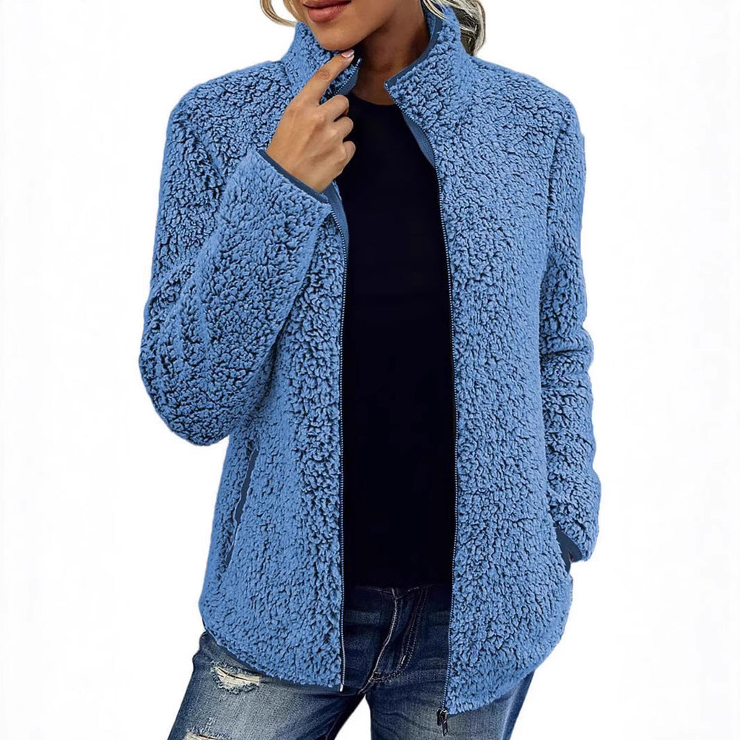 Damen kuschelige Fleecejacke mit hohem Kragen und praktischen Taschen R&B