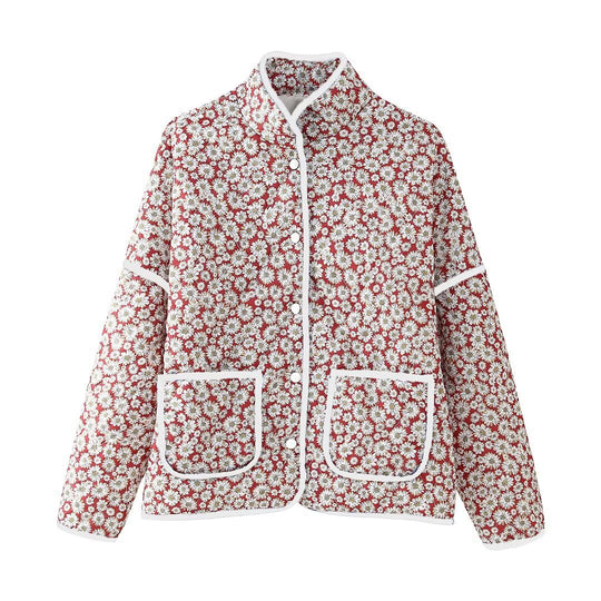 Damen Blütenmuster Jacke mit praktischen Taschen und elegantem Kragen R&B