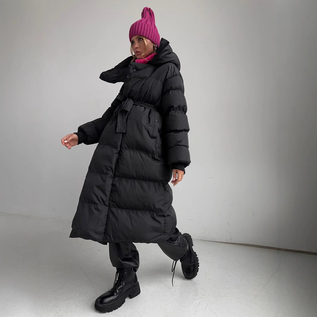 Damen Lange Steppjacke mit Kapuze und praktischem Reißverschluss R&B