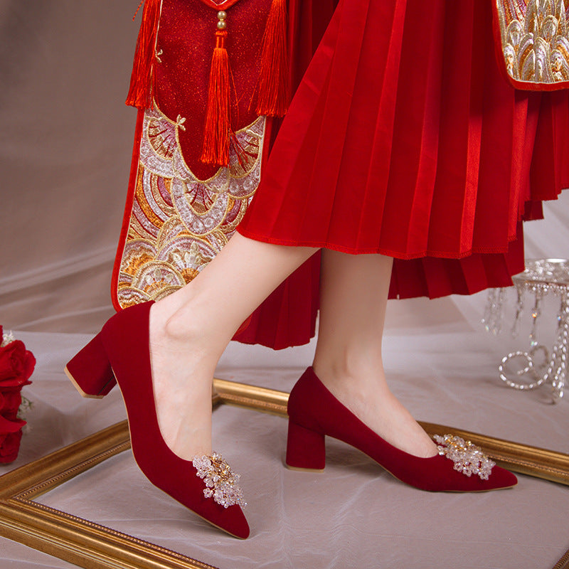 Damen Elegante Ballerinas mit funkelndem Schmuckdetail und stabilem Blockabsatz R&B