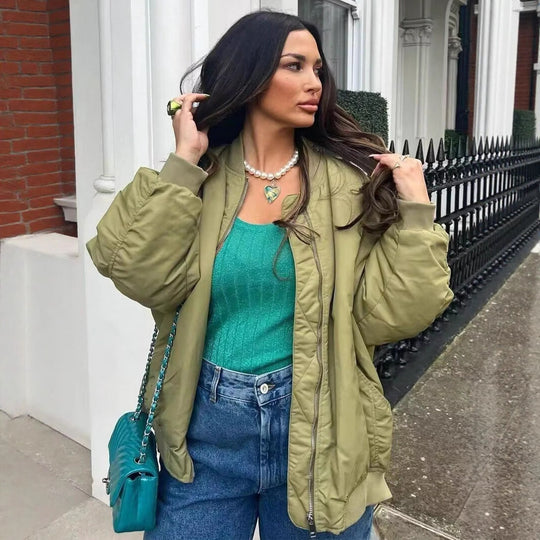 Damen oversized Bomberjacke mit technischen Details und praktischen Taschen R&B