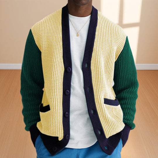 Herren Strickjacke mit Kontrastfarben und praktischen Taschen R&B