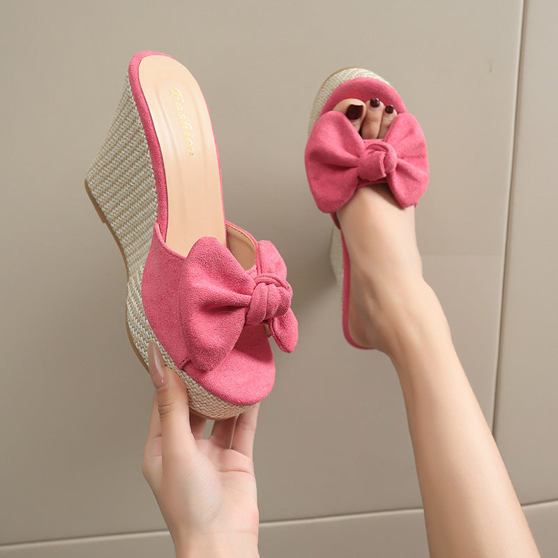 Damen Wedge-Pantoletten mit kreativem Schleifen-Design und verstellbarem Riemen R&B