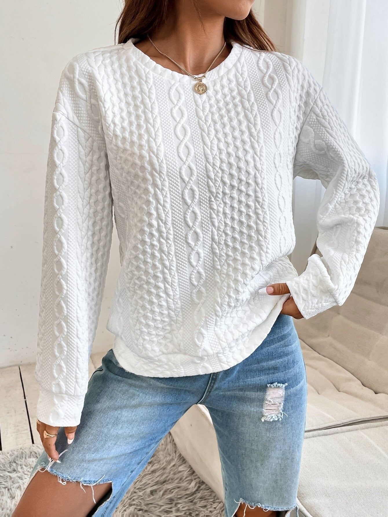 Damen Strickpullover mit strukturierter Oberfläche und lässigem Schnitt R&B