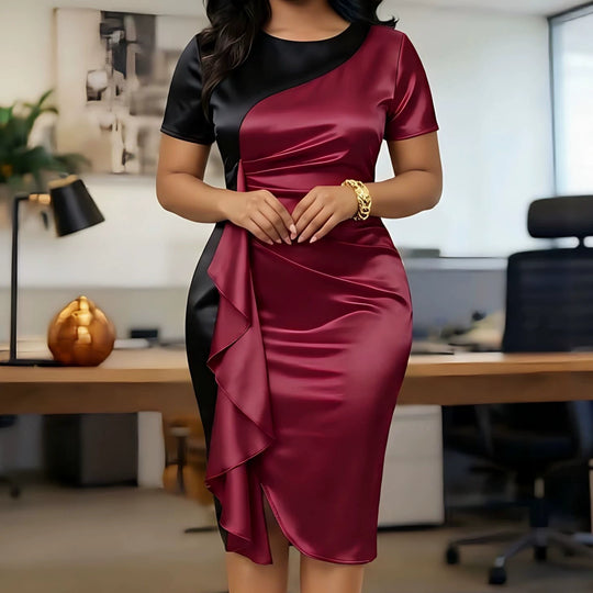 Damen Elegantes Wickelkleid mit Drapierungsdetail und kontrastierenden Farben R&B