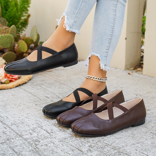Damen modische Ballerinas mit kreuzförmigen Riemen und eleganter Sohle R&B