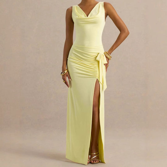 Damen Elegantes Abendkleid mit tiefem V-Ausschnitt und seitlichen Rüschendetails R&B