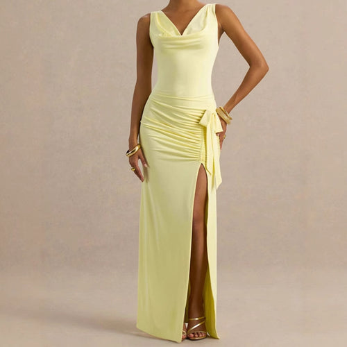 Damen Elegantes Abendkleid mit tiefem V-Ausschnitt und seitlichen Rüschendetails R&B