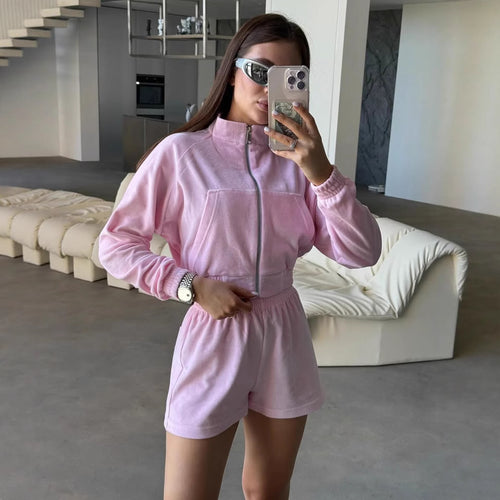 Damen Sportliches Loungewear-Set mit bequemer Jacke und Shorts R&B
