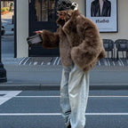 Damen Kunstpelzjacke mit voluminösen Ärmeln und luxuriösem Schnitt R&B