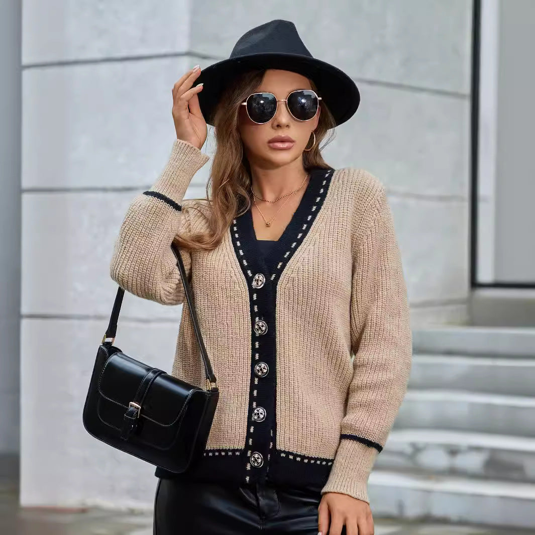 Damen Strickjacke mit eleganter Knopfleiste und kontrastierenden Abschlüssen R&B