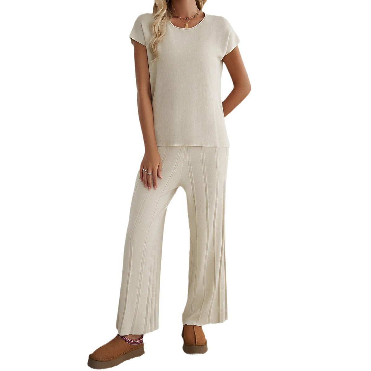 Damen Lässiges Zweiteiliges Lounge-Set mit weitem Oberteil und Palazzo-Hose R&B